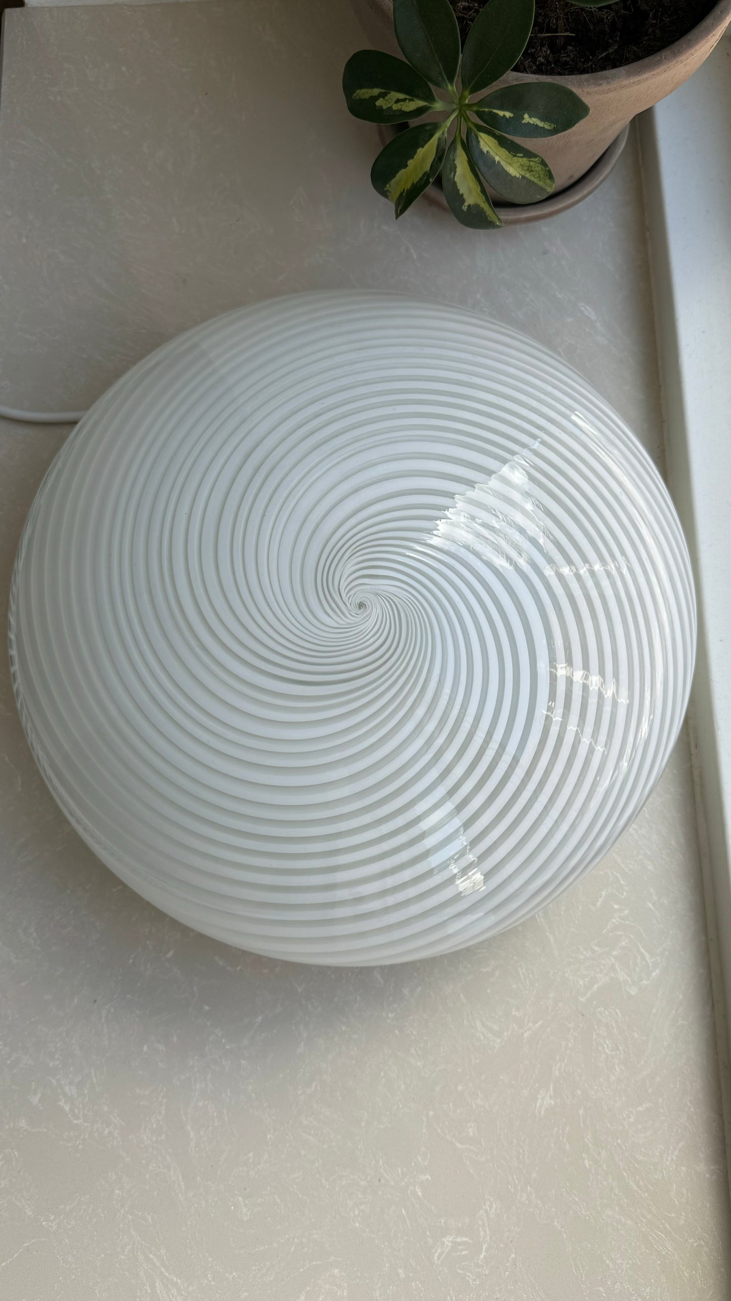 Smuk vintage Murano plafond i hvid swirl, 30 cm