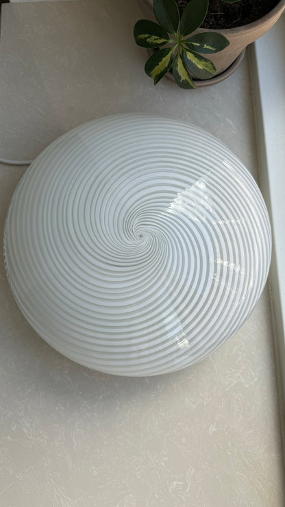 Beautiful vintage Murano ceiling lamp in white swirl, 30 cm