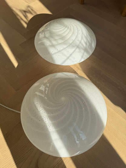 White vintage Murano ceiling lamp with silver dust, 37 cm