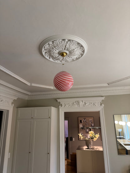 Murano candy pendel rød/hvid swirl, 30 cm