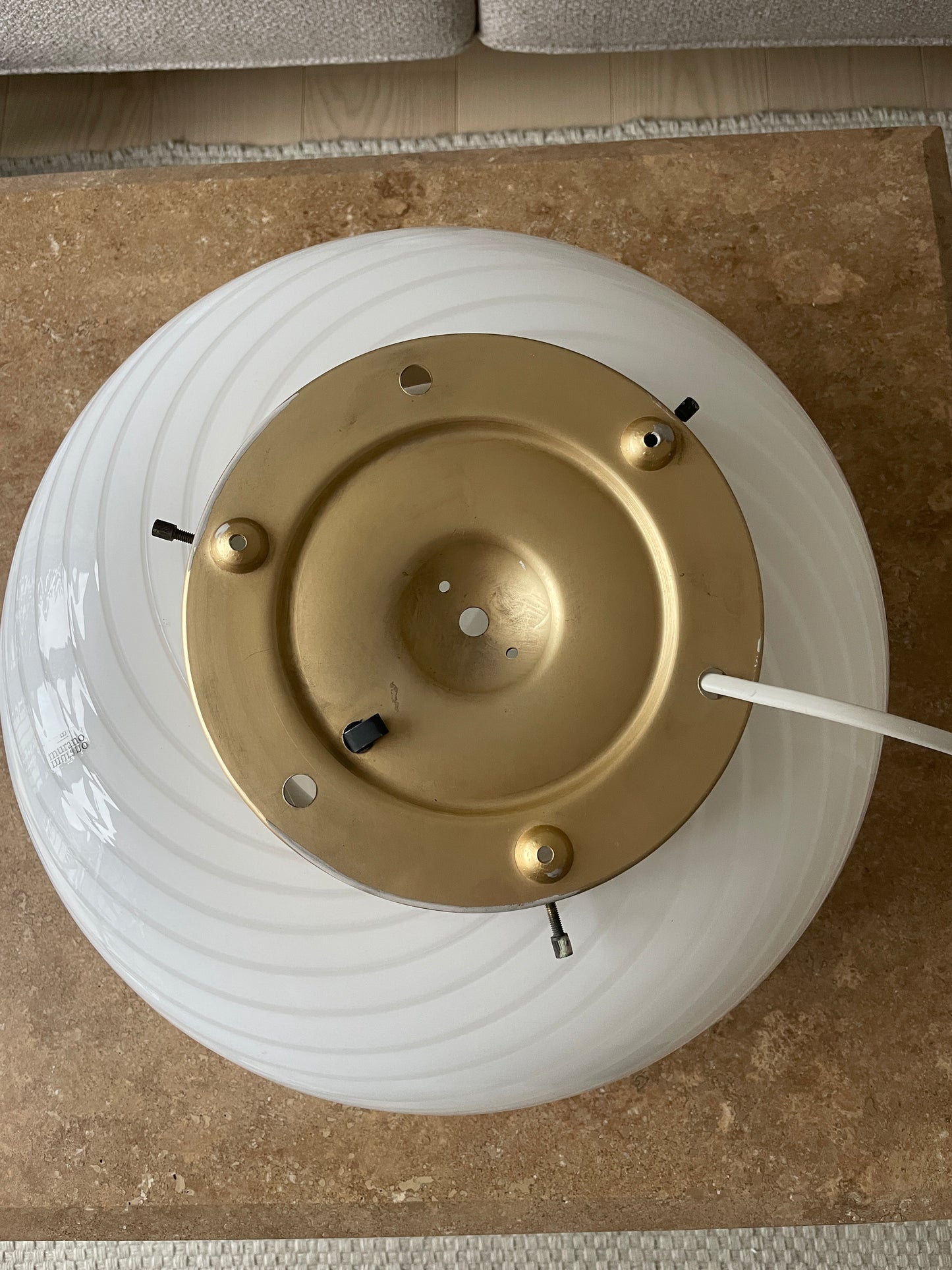 Vintage Murano plafond med hvid klassisk swirl, 38 cm