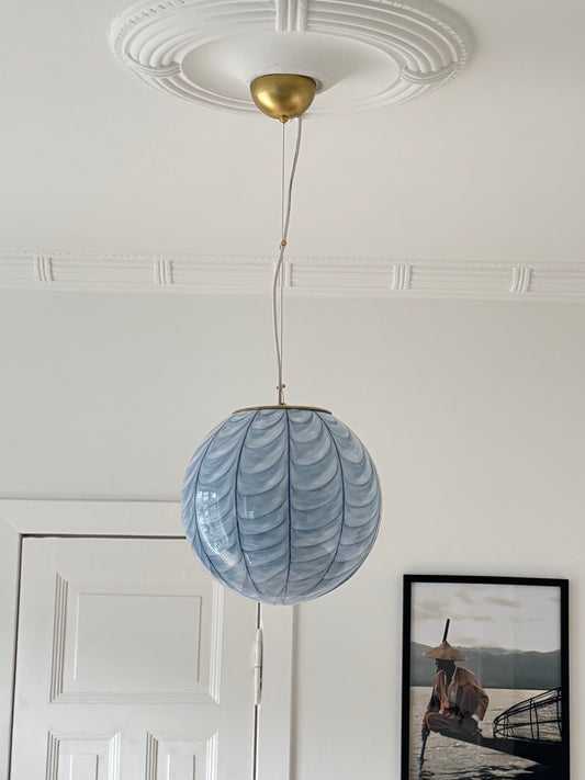 Kæmpe lyseblå Murano peacock pendel, 40 cm (på forespørgsel)