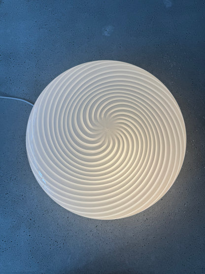 Kæmpe vintage Murano plafond lampe m. indgravering, 45 cm