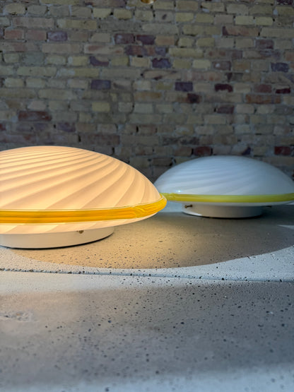 Beautiful Murano ceiling lamp with white swirl and yellow edge, 40 cm