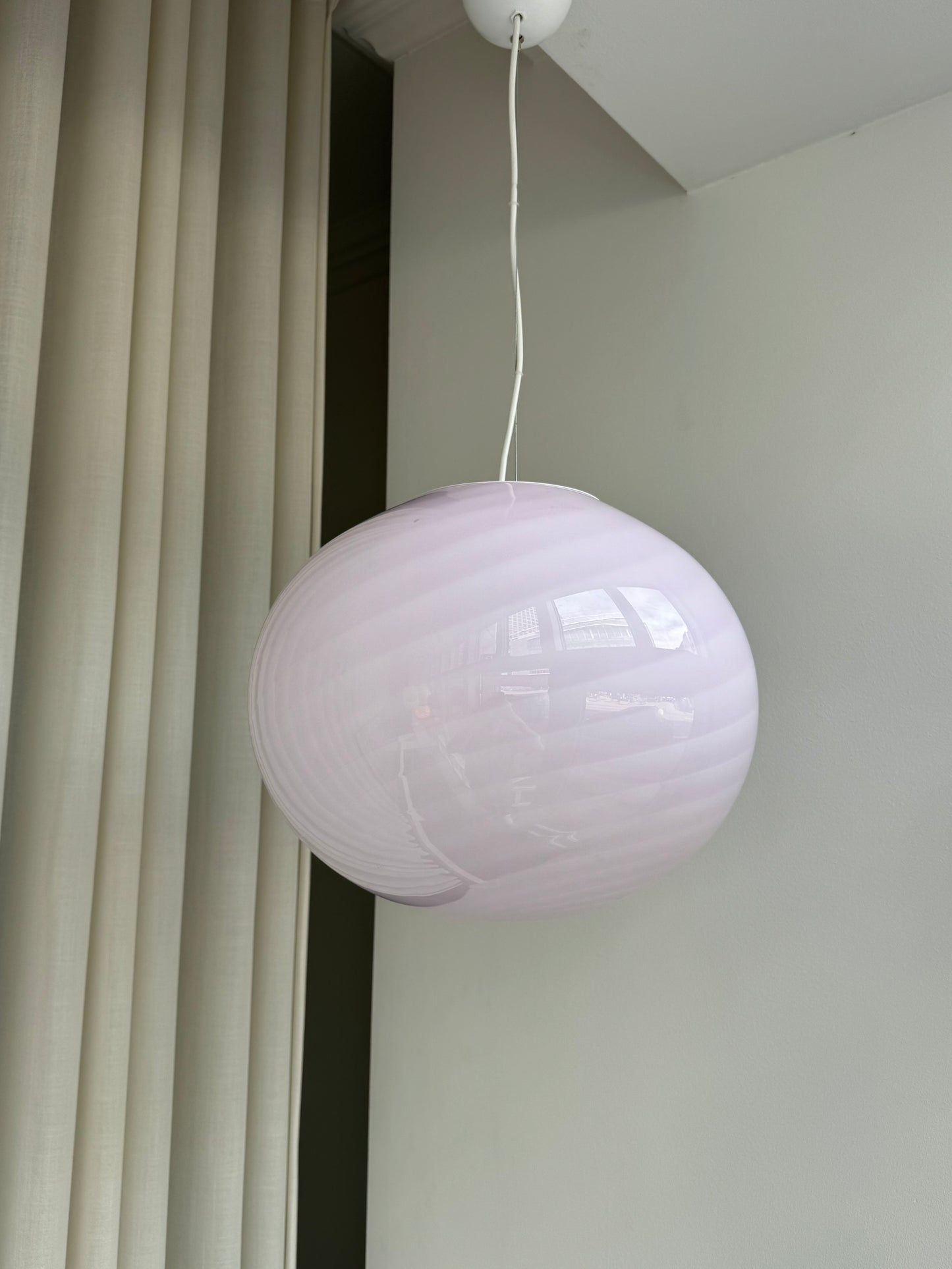 Oval pink candy Murano pendant lamp, 40 cm