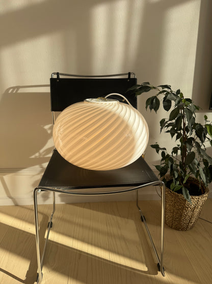 Vintage Murano white pendant lamp with brass canopy, 40 cm