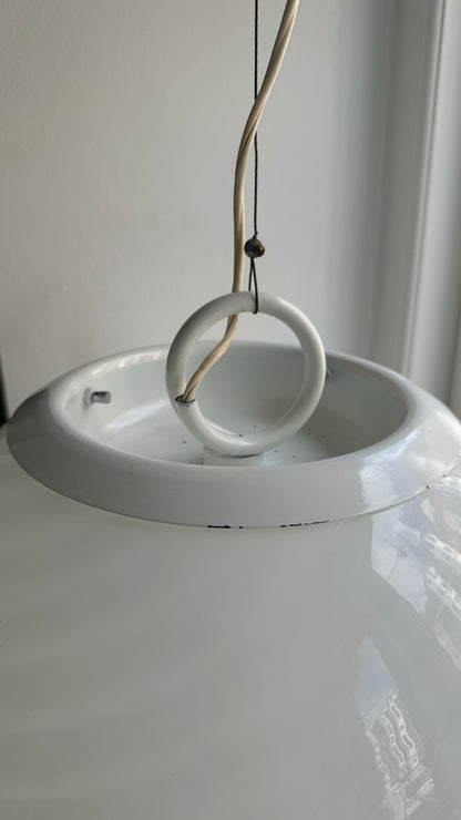 White, round vintage Murano pendant lamp, 35 cm