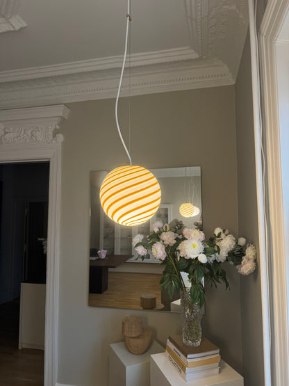 Round Murano pendant with yellow swirl, 20 cm