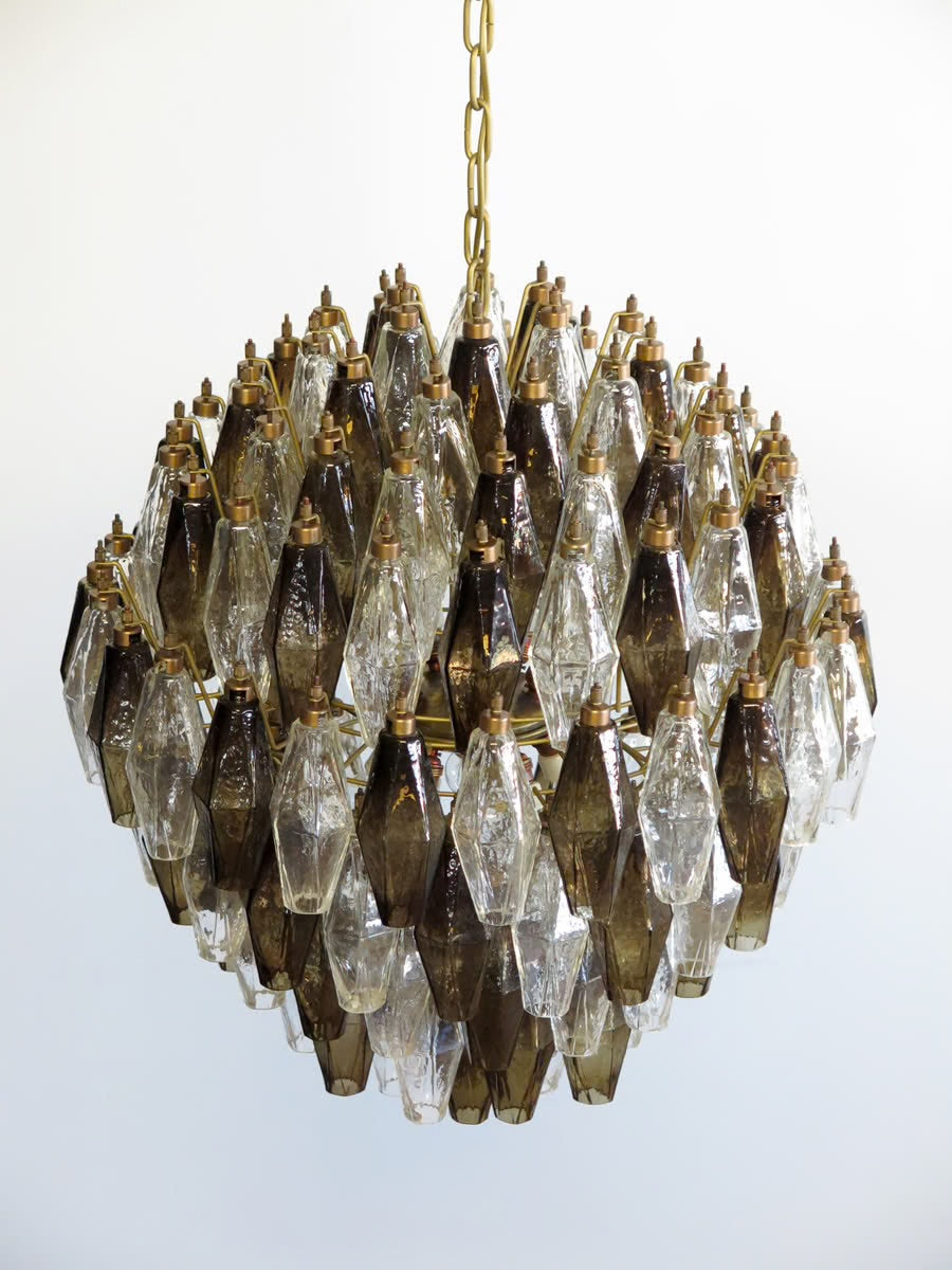 Murano lysekrone | Poliedri | 140 glas | Klar/smoked