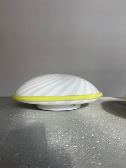 Beautiful Murano ceiling lamp with white swirl and yellow edge, 40 cm