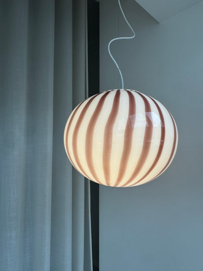 Oval filigree Murano ceiling lamp with purple swirl, 40 cm