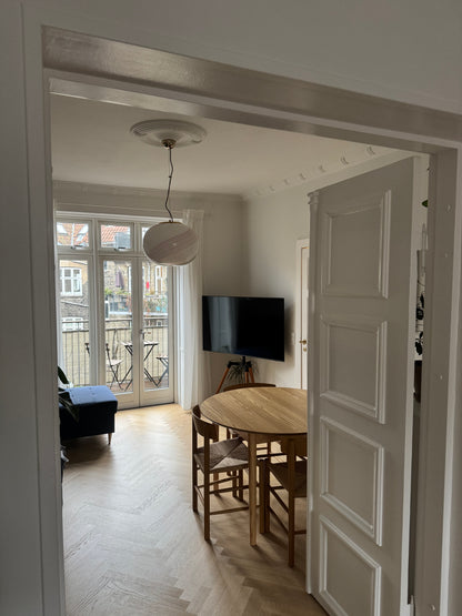 Vintage Murano hvid pendel med lyserød swirl, 40 cm