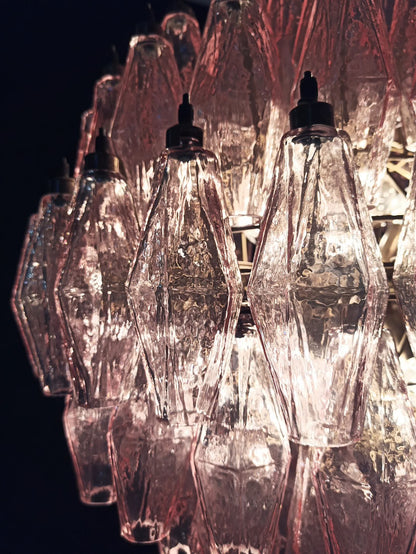 Murano lysekrone | Poliedri | 140 glas | Lyserød