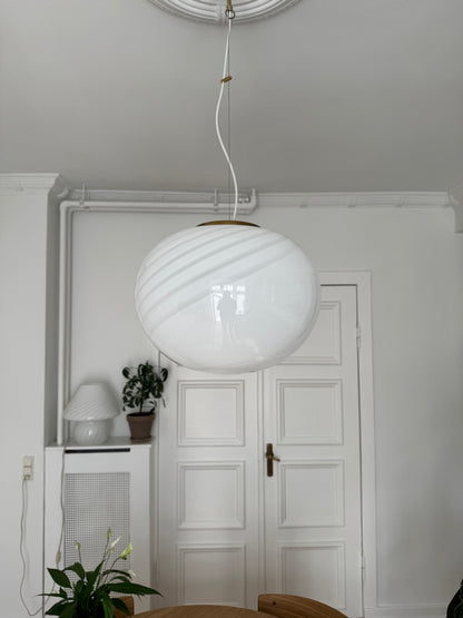 Murano pendant lamp oval and in classic white 6-swirl, 43 cm