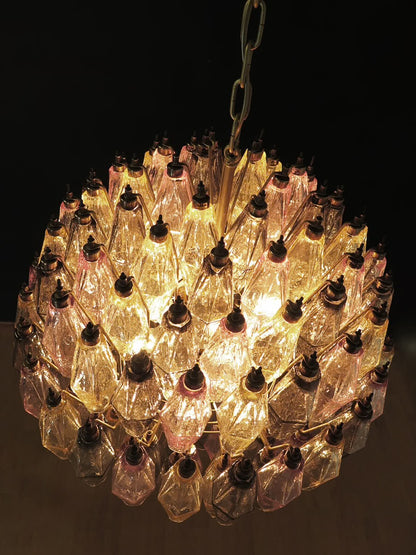 Murano lysekrone | Poliedri | 140 glas | Grøn/lyserød/gul