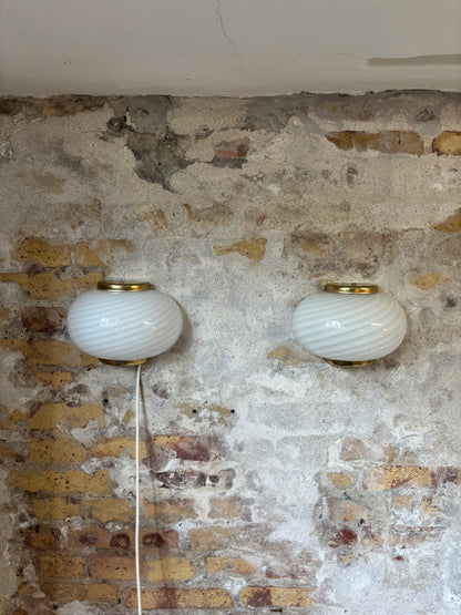 Vintage Murano muslinge væglampe m. patineret messing ophæng