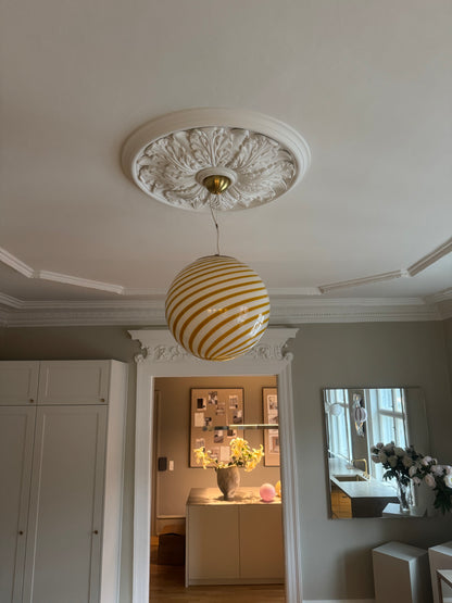 Hvid og gul Murano bolche pendel lampe, 40 cm