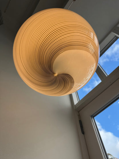 Stor vintage Murano pendel m. brun swirl, 40 cm