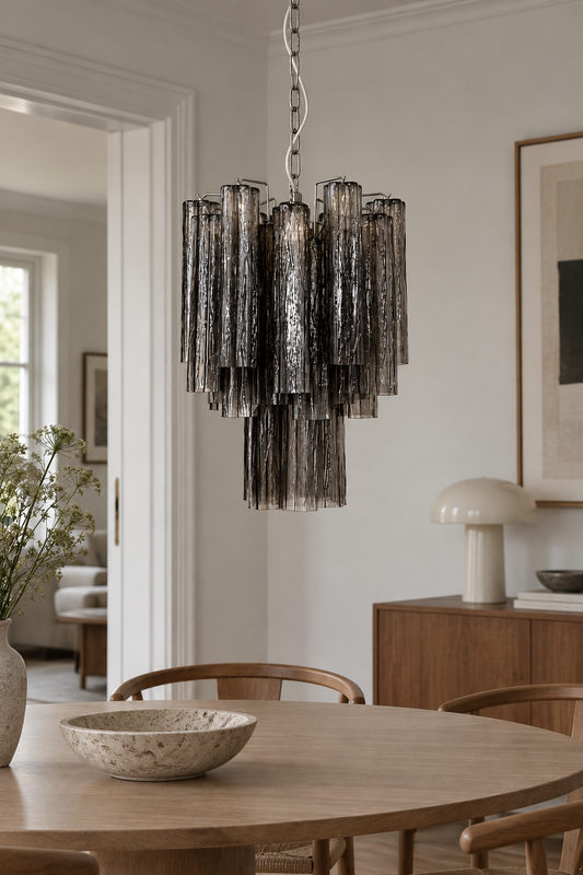 Murano lysekrone | Tuber | 30 glas | Røg-farvet