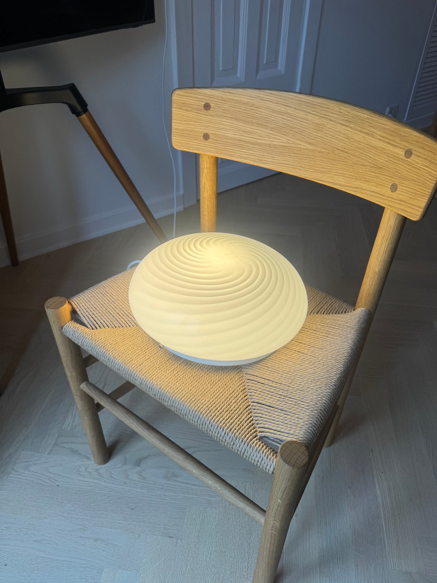 Vintage Murano plafond med hvid klassisk swirl, 30 cm