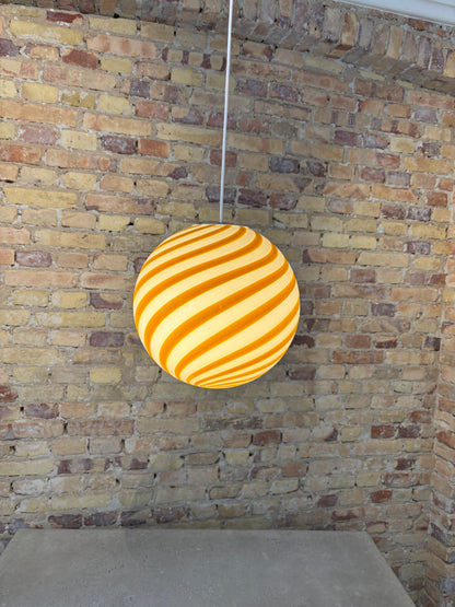 Murano candy pendant lamp with yellow swirl, 30 cm