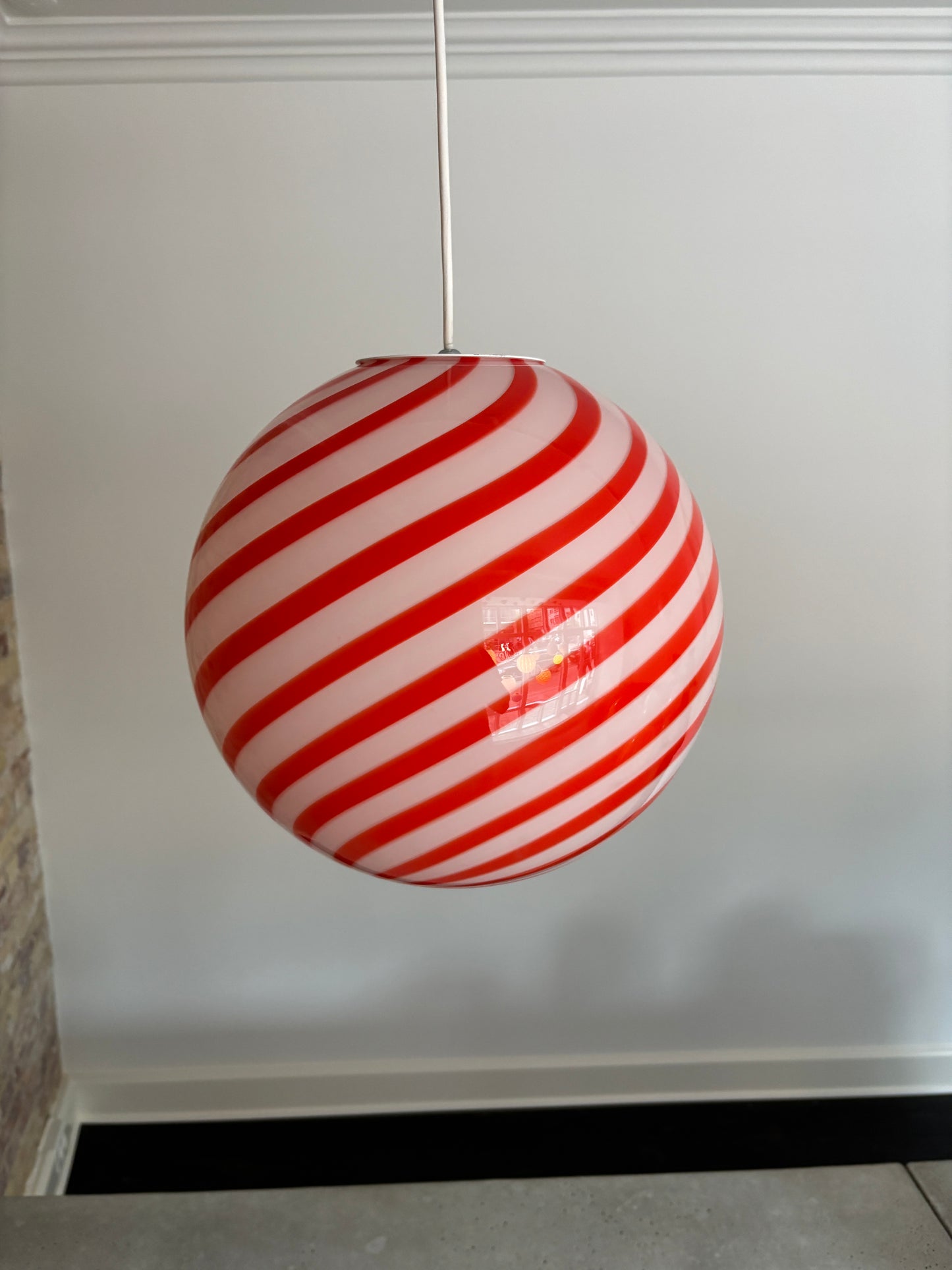 Murano pendant lamp with orange/red swirl, 30 cm