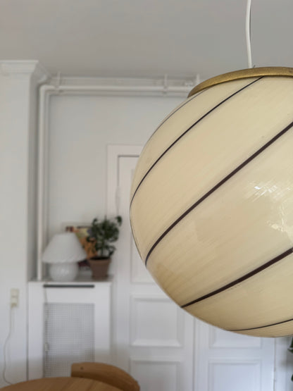 Vintage cream-yellow pendant lamp with brown swirl, 35 cm