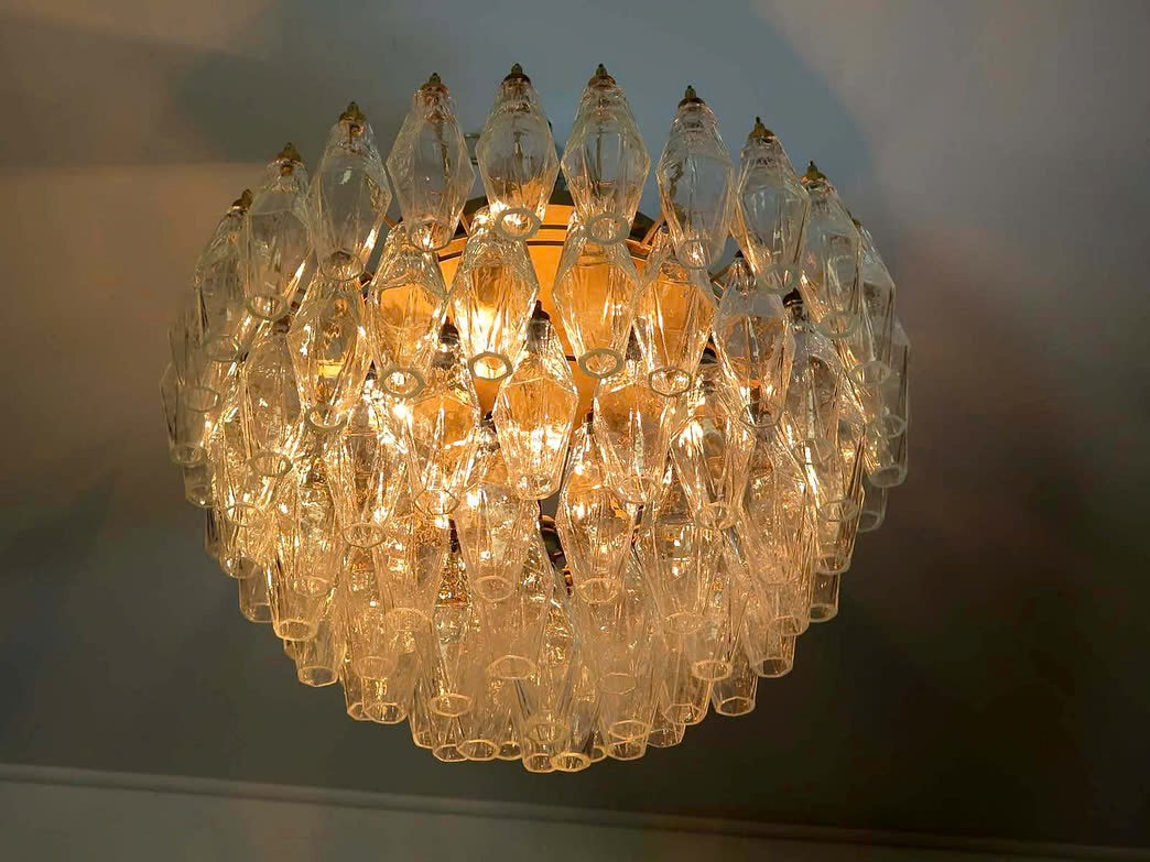 Murano Chandelier | Poliedri | 84 Glasses | Clear Glass