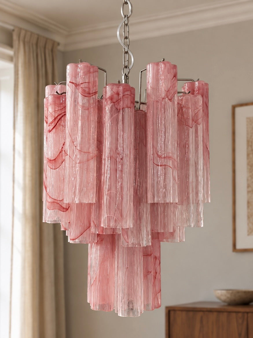 Murano lysekrone | Tuber | 30 glas | Pink alabaster