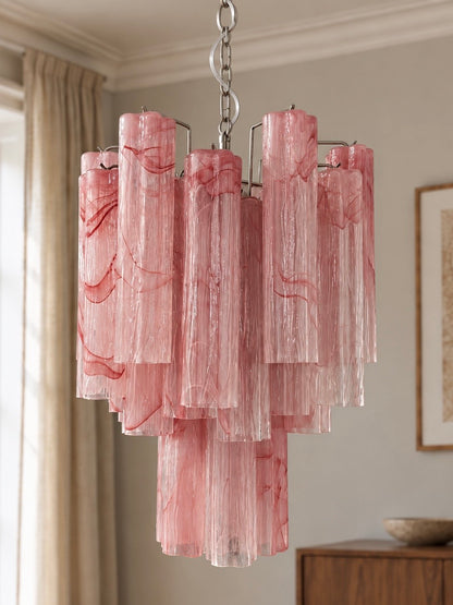 Murano lysekrone | Tuber | 30 glas | Pink alabaster