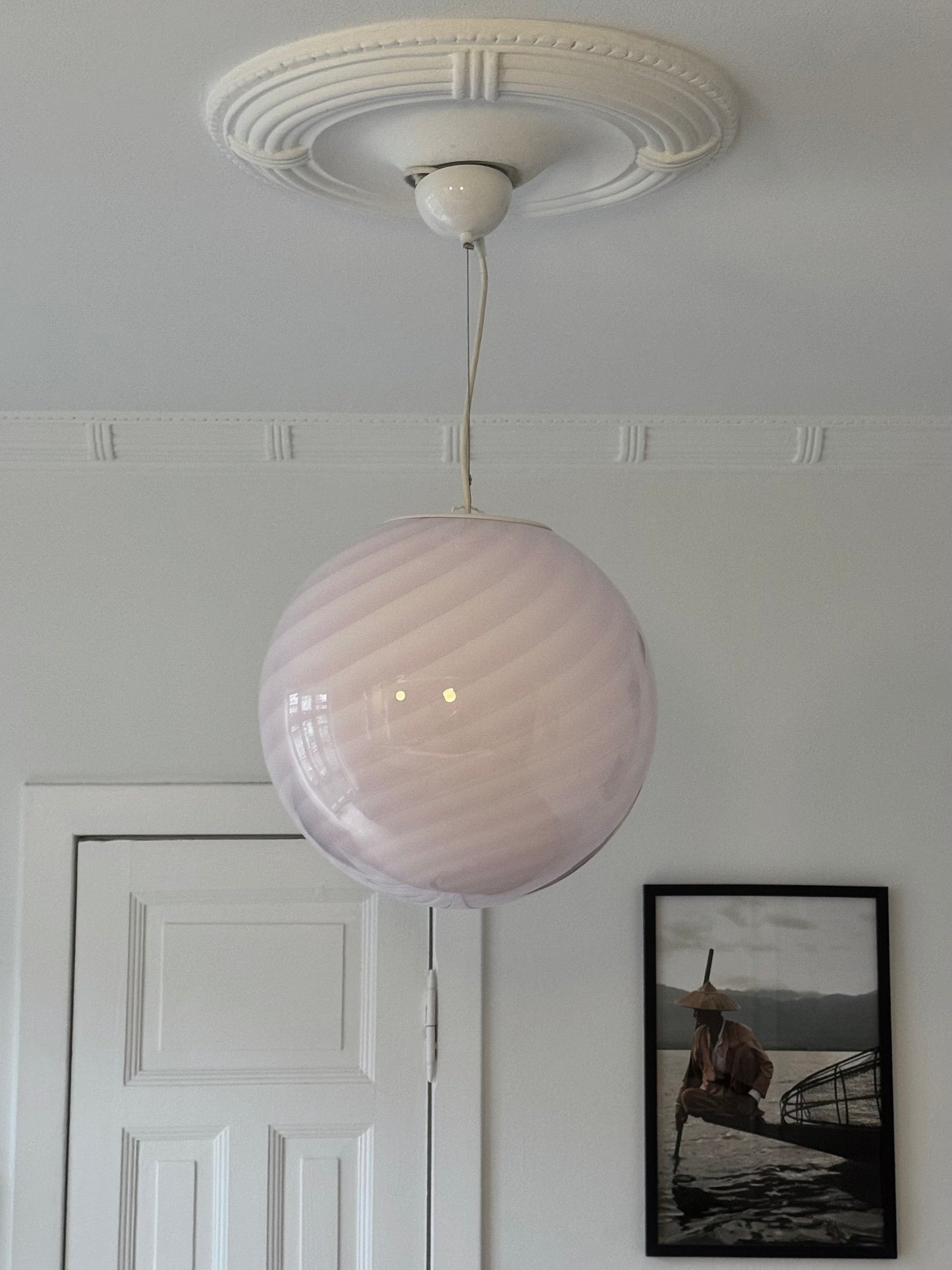 Vintage Murano pendant with pink swirl, 40 cm