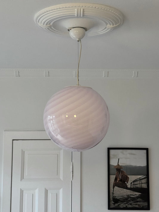 Vintage Murano pendel med lyserød swirl, 40 cm