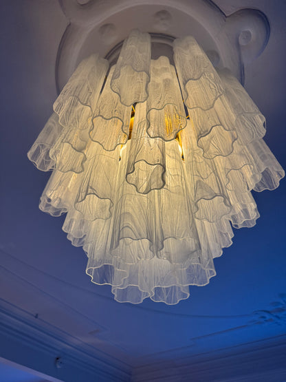 Murano lysekrone | Tuber | 36 glas | Hvid alabaster