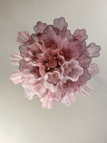 Murano lysekrone | Tuber | 30 glas | Pink alabaster