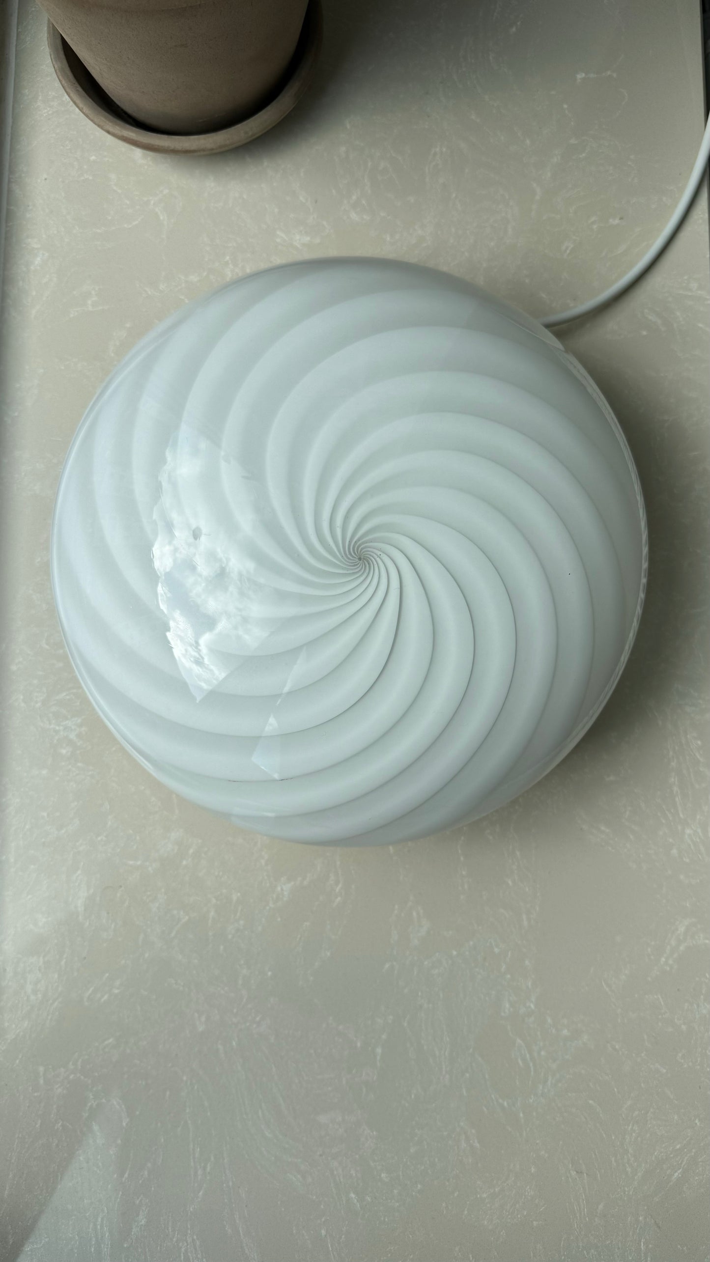 Murano plafond  i klassisk hvid swirl, 25 cm