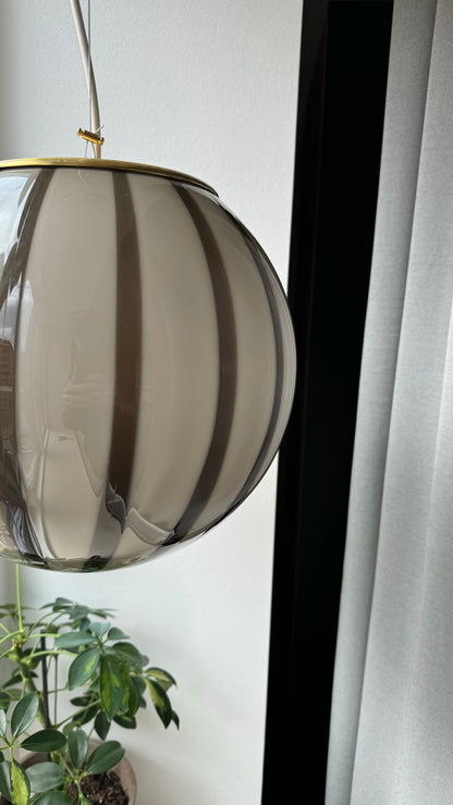 Murano round pendant with brown and gray vertical swirl, 30 cm