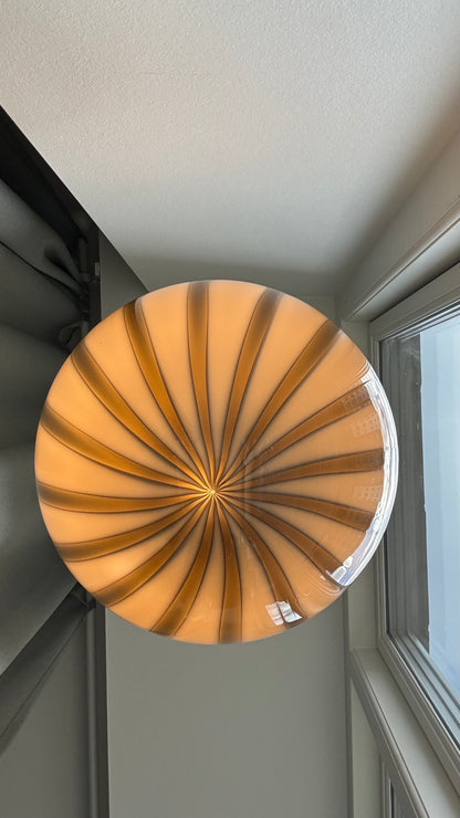 Murano round pendant with brown and gray vertical swirl, 30 cm