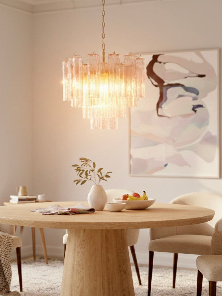 Murano lysekrone | Tuber | 36 glas | Lyserød/rosa