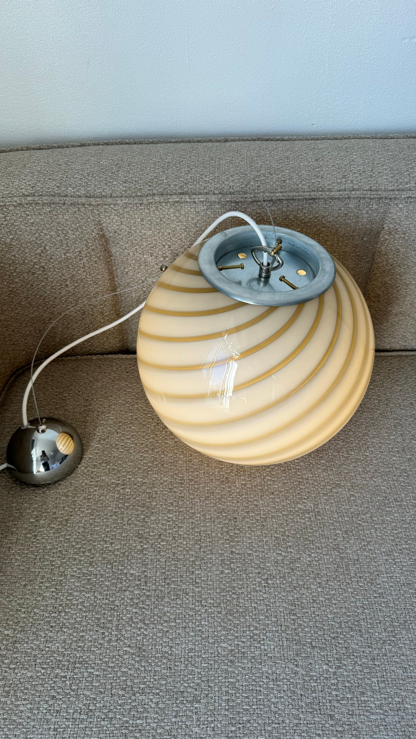 Murano pendel lampe i grå og hvid swirl, 30 cm