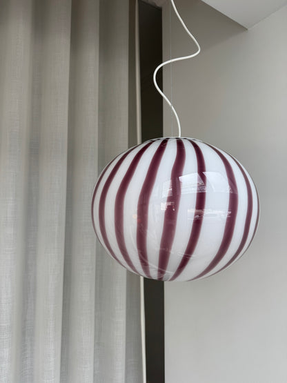 Oval filigree Murano ceiling lamp with purple swirl, 40 cm