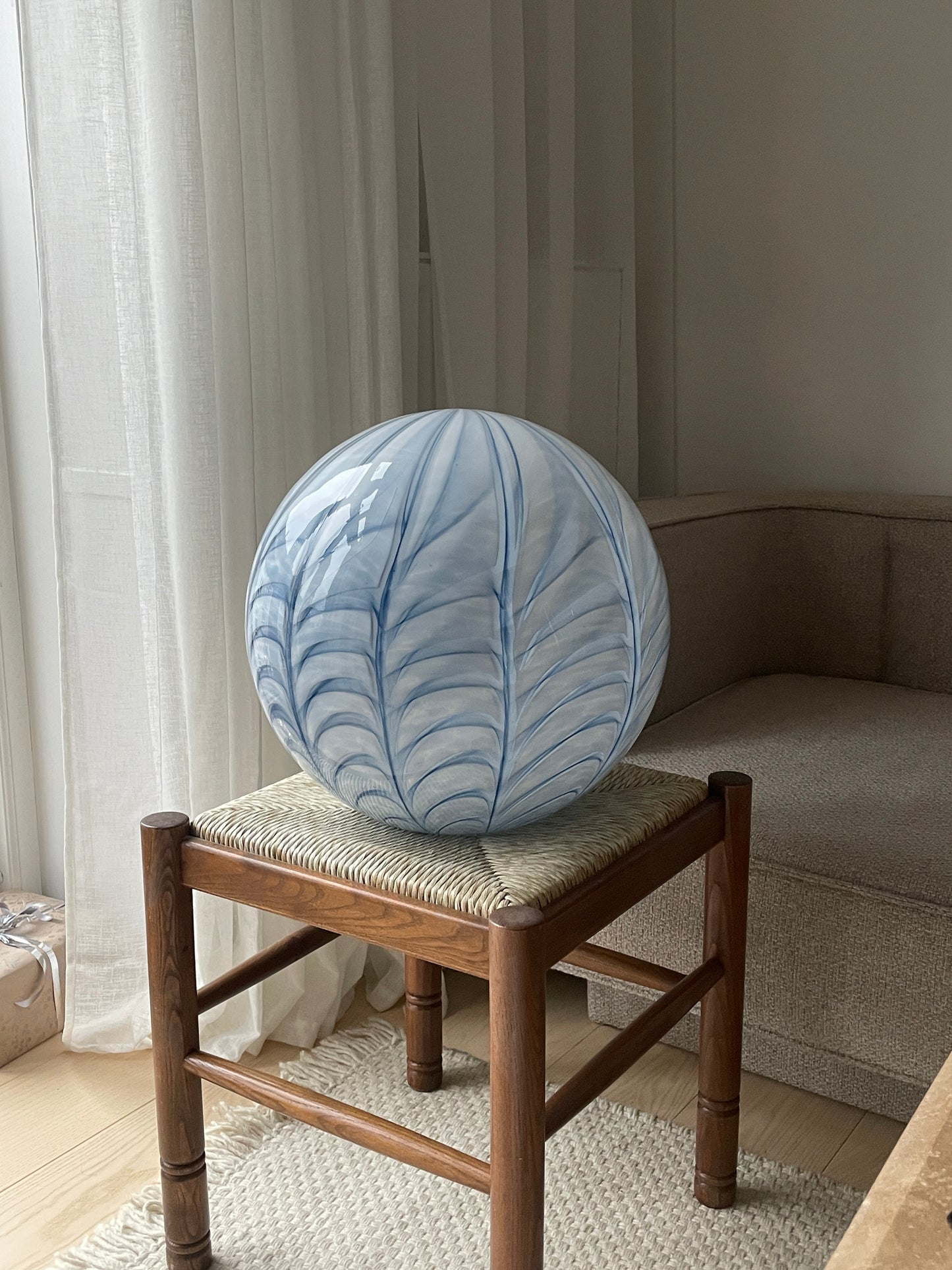 Kæmpe lyseblå Murano peacock pendel, 40 cm