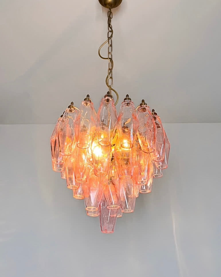 Murano lysekrone | Poliedri | 32 glas | Lyserød