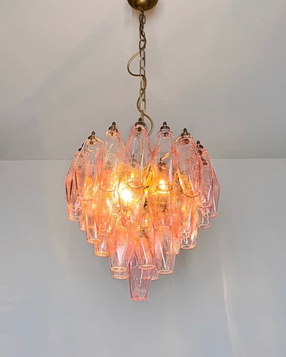 Murano lysekrone | Poliedri | 32 glas | Lyserød