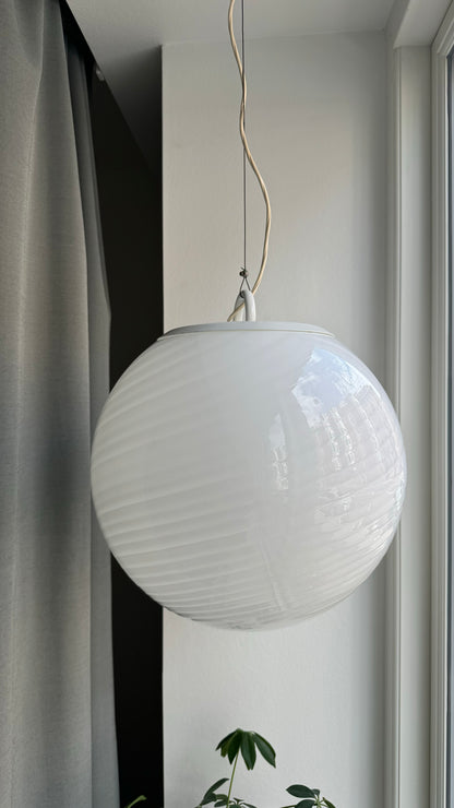 White, round vintage Murano pendant lamp, 35 cm