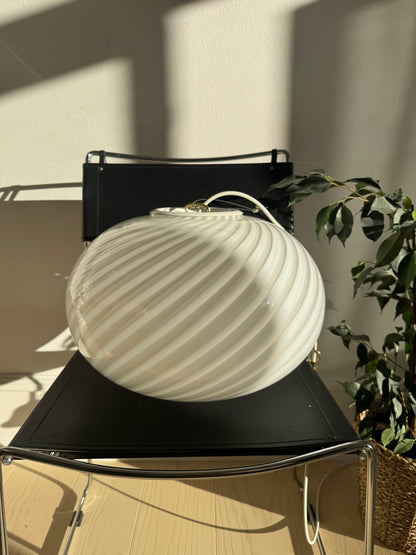 Vintage Murano white pendant lamp with brass canopy, 40 cm