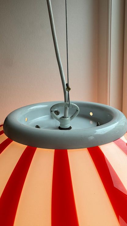 Murano round bolche pendant with red vertical bars, 40 cm