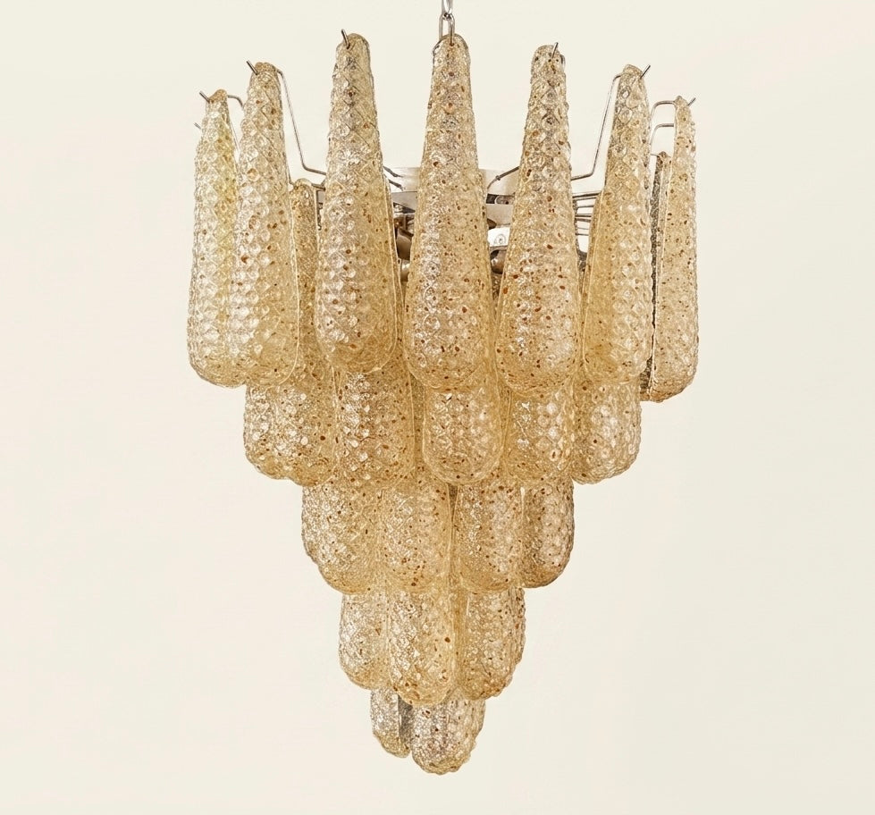 Murano lysekrone | Dråber | 52 glas | Rav/gul