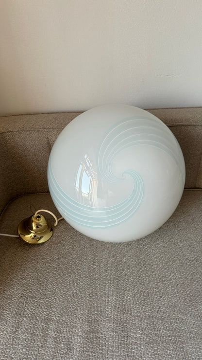 White Murano pendant with beautiful blue swirl, 40 cm