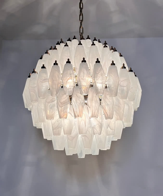 Murano lysekrone | Poliedri | 140 glas | Hvid alabaster