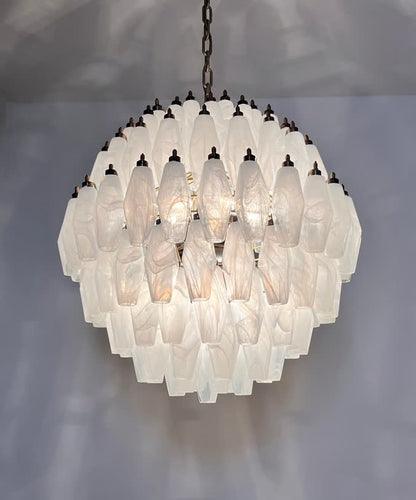 Murano lysekrone | Poliedri | 140 glas | Hvid alabaster